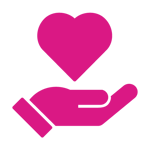 Pink icon with a heart on a hand